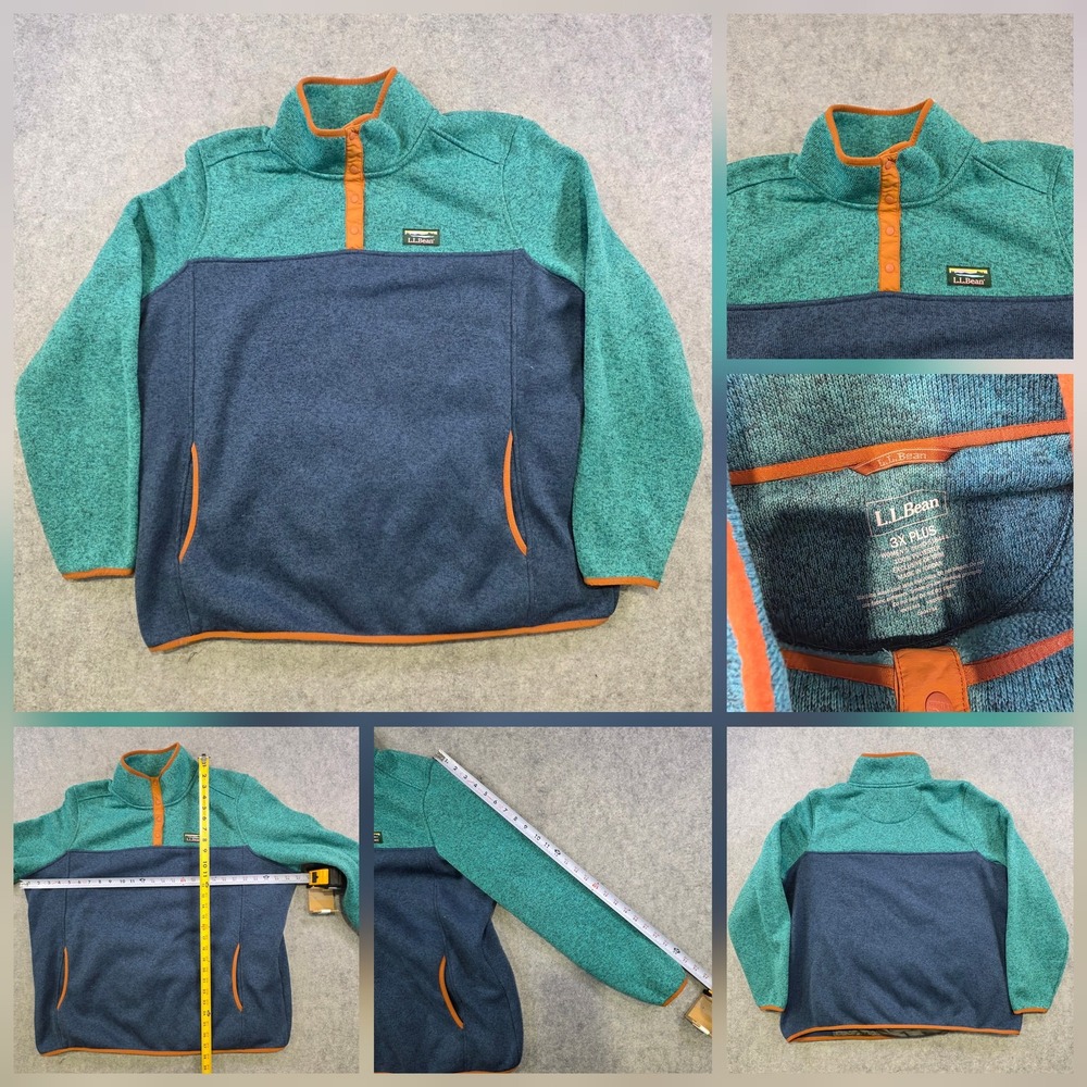 L.L. Bean Sweater Fleece Pullover Sweatshirt Womens 3X Plus Blue Green Snap